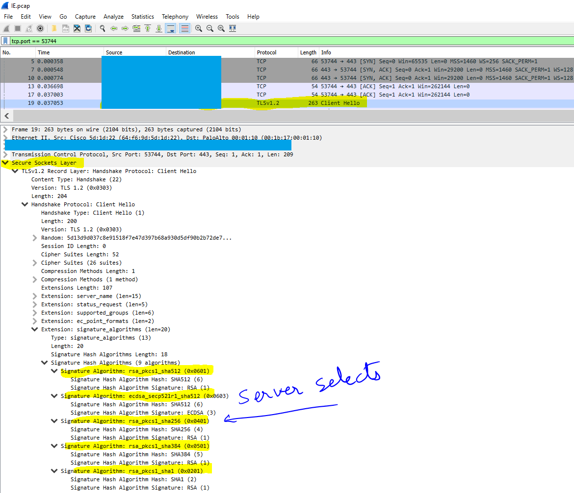 Client Hello from Internet Explorer