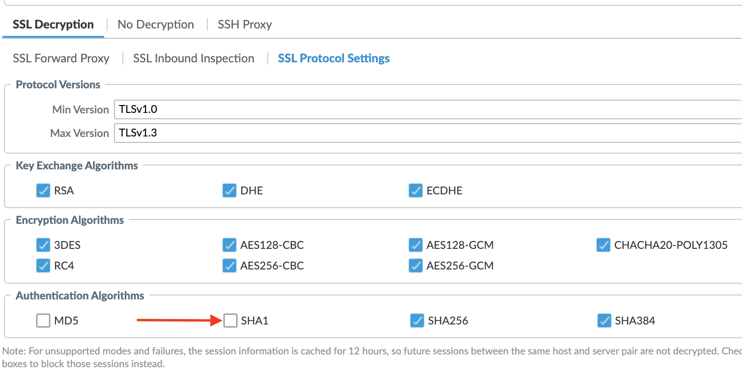 SSL decryption profile SSl protocol settings