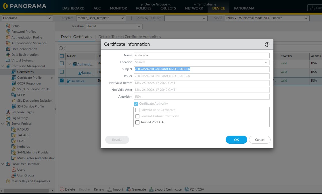 import ca certificate on the device