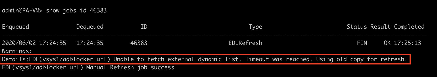 EDL timeout error