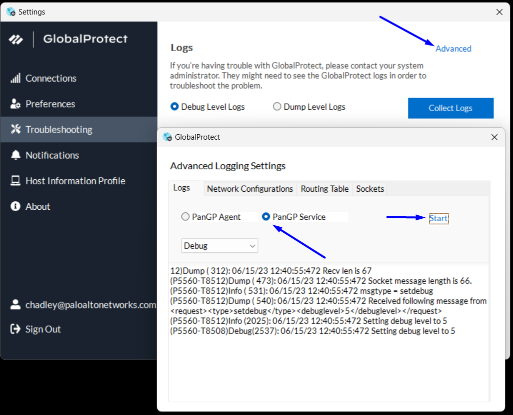GlobalProtect アプリケーションのライブ ログ印刷を有効にする方法