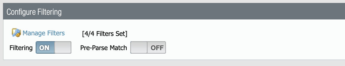 En Configurar filtrado, el filtrado ahora se conmuta a la ON posición