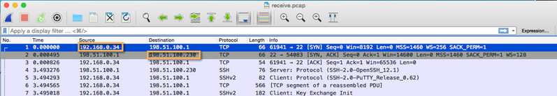 recevoir de pcap Capture de paquets Receive.pcap ouverte dans WireShark désignant les adresses Source et IP Destination.